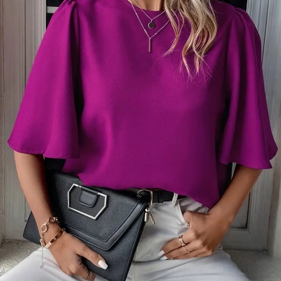 Vibrant Red Rose color Blouse size 14-16 - Picture 4 of 5